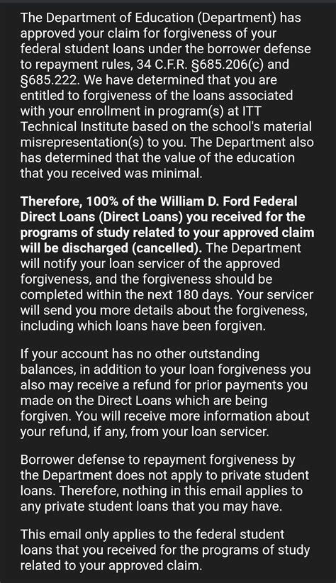 Good afternoon all Within the last two months, I received an email from the Department of Education stating my ITT Tech loans through Great Lakes would be forgiven. . When will my itt tech loans be forgiven reddit